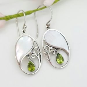 Ying-Yang Mother of Pearl Peridot Earrings